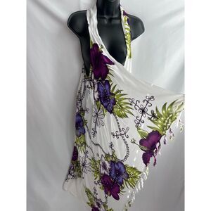 Long Floral Embroidered Open Fringe Kimono Top Fairycore Festival One Size White